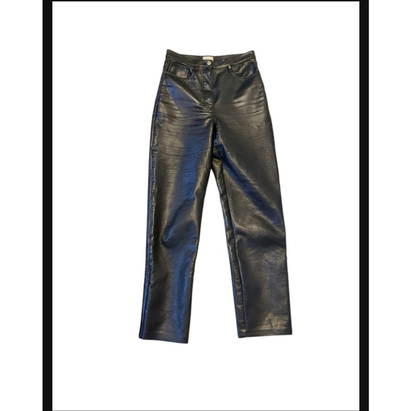 Aritzia Wilfred Leather Straight Leg High Waist Black Pant Size 4 - Picture 3 of 11